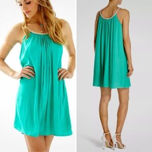 LILLY PULITZER Sienna Lagoon Green Metallic Braided Neckline Swing Dress SzM🧡